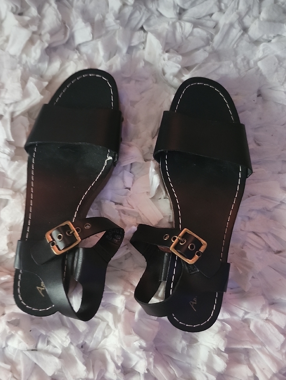 American Eagle Outfitters Black Slide Sandals with Gold Buckles